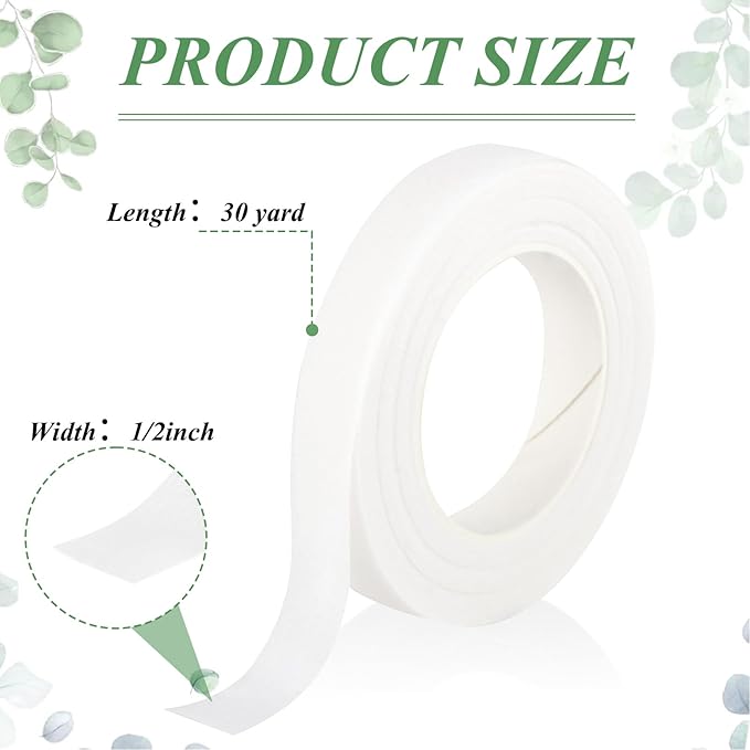 Phinus 9 Rolls Floral Tape, 1/2 Inch x 30 Yard Flower Tape, Green Floral Tape for Floral Crafts Supply, Bouquet Stem Wrapping, Wedding Bouquet (White)