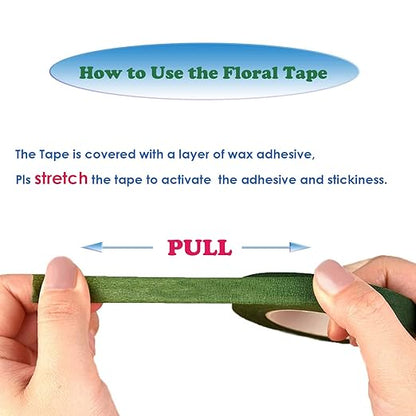 4 Rolls Floral Tape 1/2" Wide 30 Yards/Roll Floral Tapes for Bouquet Stem Wrap and Flowers Making Craft Projects (Light Green)