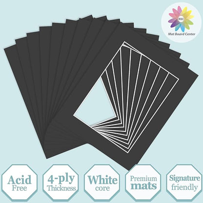 MBC MAT BOARD CENTER, 10 Pack 8x10 for 6x8 Black Picture Mats Frame Mattes, Bevel Cut, Acid Free, 4-ply Thickness