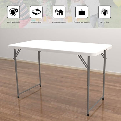 2-PCS 48" W x 24" D x 29.5" H - 4FT White Folding Table Heavy Duty Portable, Plastic Folding Utility Folding Table for Camping, Picnics & Parties