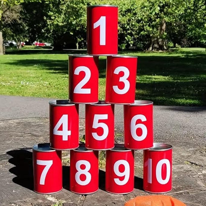 13 Carnival Can Games Bean Bag Toss Carnival Games, Including 10 Tin Cans and 3 Bean Bag Easter Outdoor, Suitable for Family Gatherings, Birthdays, Indoor and Outdoor Activities