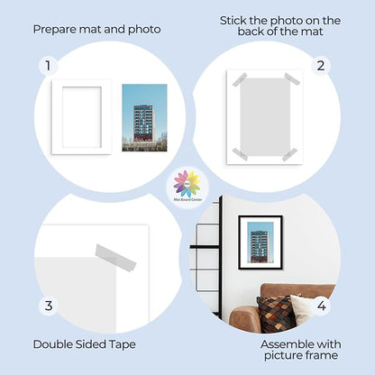 MBC Mat Board Center, 5 Pack 16x20 for 11x17 White Picture Mats Frame Mattes, Bevel Cut, Acid Free, 4-ply Thickness