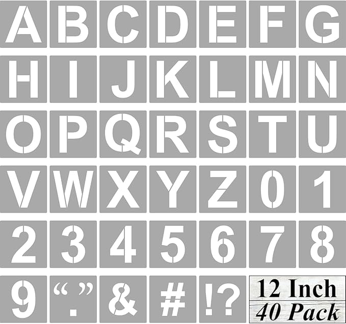 Alphabet Letter and Number Stencils 12 Inch - 40 Pack Large Letters and Numbers Stencil Templates with Signs for Painting on Wood, Reusable Number Letter Stencils for Chalkboard Signs & Wood Wall Art