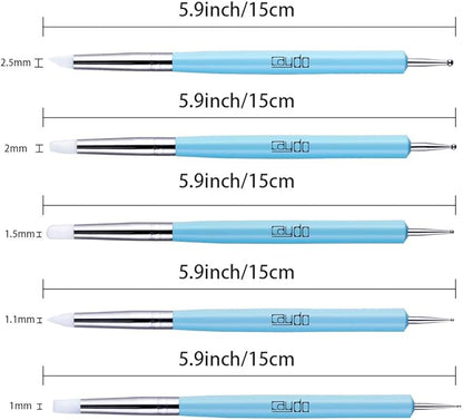 Caydo 9 Pieces Stylus Tools, 5 Pieces 2 Way Total 10 Different DIY Silicone and Ceramic Clay Indentation Tool and 4 Pieces Double-Ended Metal Ball Tools