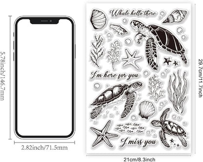 11.7 x 8.3 inch Sea Turtle Clear Stamps for Card Making Marine Organism Rubber Stamps Background Stamps for Card Making Holiday DIY Handmade Decoration Scrapbooking journaling Stamps