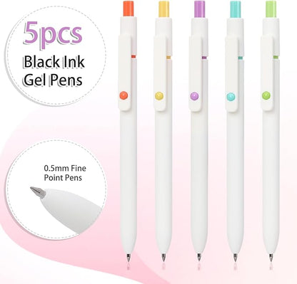FIOVER Gel Pens, 5pcs 0.5mm Quick Dry Black Ink Fine Point Smooth Writing Pens High-End Series Ballpoint for Office School Supplies, Gifts for Women and Men