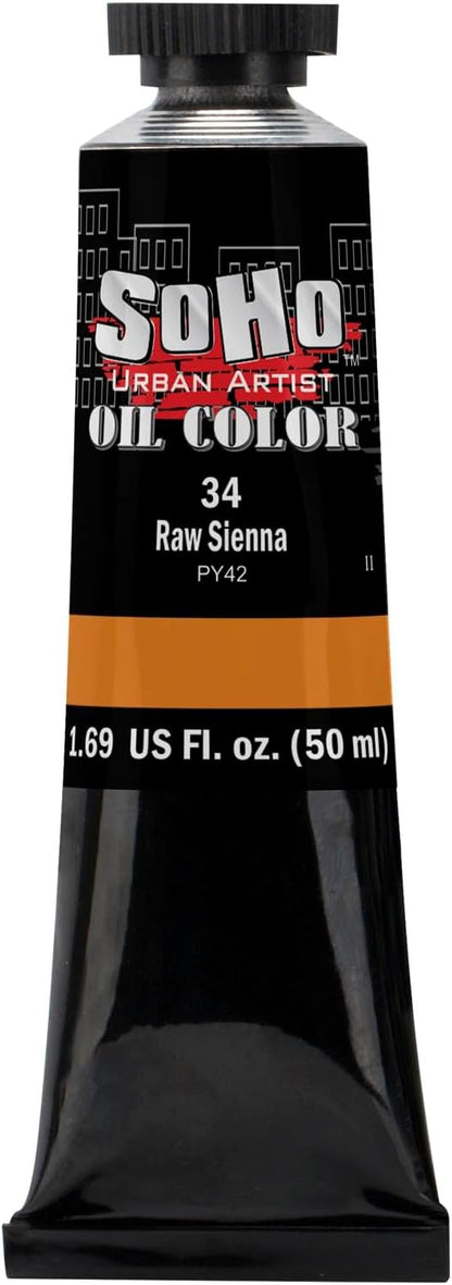 Soho Urban Artist Oil Paint - Raw Sienna, 50 ml Tube - Best Valued Oil Colors for Painting, Excellent Pigment Load