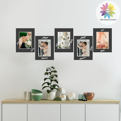 MBC Mat Board Center, 5 Pack 8.5X11 for 6X8 Black Picture Mats Frame Mattes, Bevel Cut, Acid Free, 4-Ply Thickness
