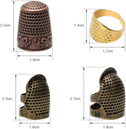 4 Piece Sewing Thimble Hand-Working Sewing Thimble Finger Protector Adjustable Metal Finger Shield Ring Needlework Fingertip DIY Sewing Tools Accessories