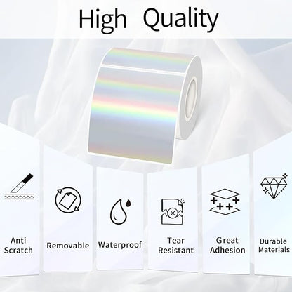 Square Thermal Labels Stickers 3" x 3", Holographic Square Thermal Stickers Labels, Glitter Self-Adhesive Direct Thermals Label for Small Business- Holographic Silver