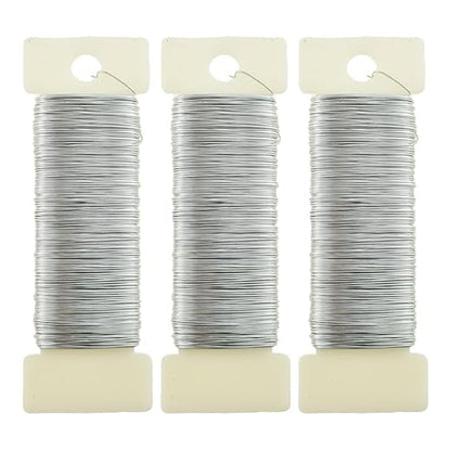 HAHIYO 26Gauge Silver 3 Rolls Total 115 Yards(345 Feet) Metal Floral Wire Flexible Paddle Wire for Crafts Christmas Wreaths Tree Flower Arrangement Bouquet Wrapping Wedding DIY