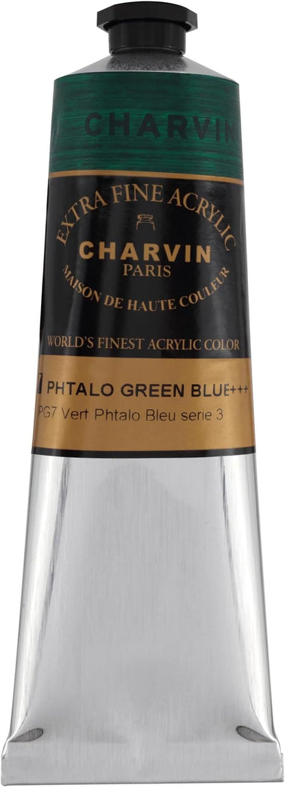 Charvin Extra Fine Professional Acrylic Paint - Phthalo Green Blue, 150ml Tube, Triple-Milled, Lightfast Pigments, Open Stock Artist Acrylic Paints in Nature-Inspired Hues