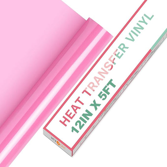 HTVRONT HTV Vinyl Rolls Heat Transfer Vinyl - 12" x 5ft Pink HTV Vinyl for Shirts, Iron on Vinyl for All Cutter Machine - Easy to Cut & Weed for Heat Vinyl Design (Pink)