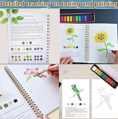 Watercolor Workbooks, Beginner Watercolor Painting Kit – 12 Colors Paint Set with Brush
