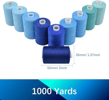 Sewing Thread 10 Color Sewing Industrial Purpose 1000 Yards Per Spool 40S/2 Polyester for DIY Sewing Machine,Embroidery Machine,Hand Sewing (Blue)