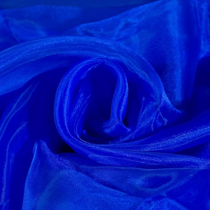 Fynite Royal Blue Organza Fabric by The Yard | 5 Yard Long | 44" Wide | Bridal Soft Sheer Organza Tulle for DIY Wedding Dress Fashion Craft Decorations