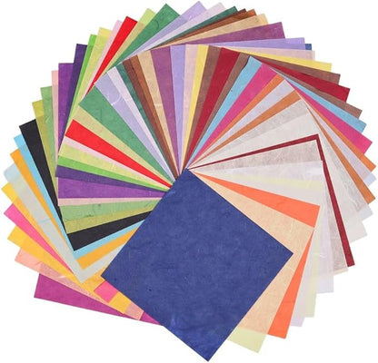 50 Colors 50 Sheets 6 x 6 Inches Natural Fiber Mulberry Tree Square Origami Paper Arts Folding Craft, Decoration Paper, Writing Painting Square Folding Paper for DIY Crafts (Mixed Color, 6"x6")