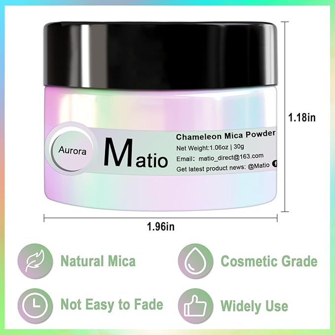 Matio Chameleon Mica Powder, 1.06oz/ 30g Midnight Dream White Chrome Powder, Pearlescent Effect Color Shift Pigment for Resin Craft, Soap Candle Dye, Nail Art, Makeup, Bath Bomb,Paint,Slime Pigment