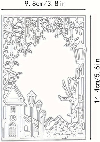 Lapoo Festivals Metal Cutting Die for Scrapbooking - Durable, Cut Stencils for DIY Scrapbook Photo Album Decorative Paper Card, Card Making Supplies, Embossing (Snowflake Street View 3.9 x 5.7 in)