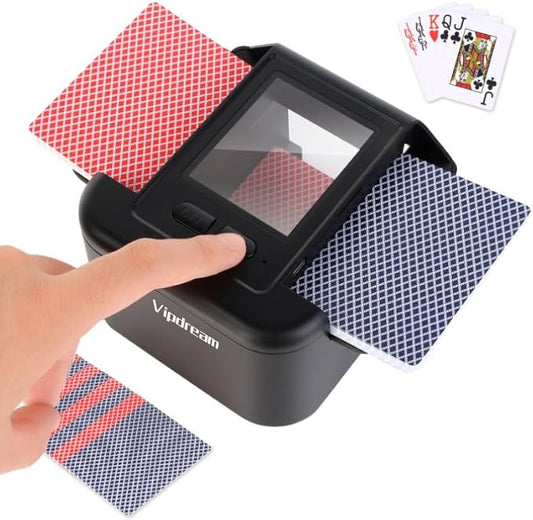 Automatic Card Shuffler for 1-2 Decks, Dual Mode Card Shuffler with USB-C Rechargeable Battery, Card Shuffler & Dealer for UNO, Skip-Bo, Poker, Blackjack, Texas Hold’em, Party & Travel