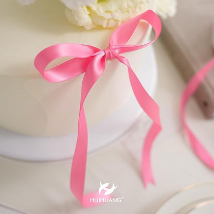 HUIHUANG Hot Pink Satin Ribbon 1/2 inch X 50 Yards Continuous, Double-Faced Satin Pink Ribbon for Gift Wrapping, Bows, DIY Crafts, Flower Bouquet, Bridal Shower Wedding Decor