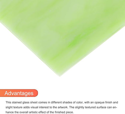 MECCANIXITY 2 Pcs Stained Glass Sheet Mosaic Tile 7.9 Inch x 5.9 Inch Light Green Stained Glass Sheets for Crafts DIY Art Project