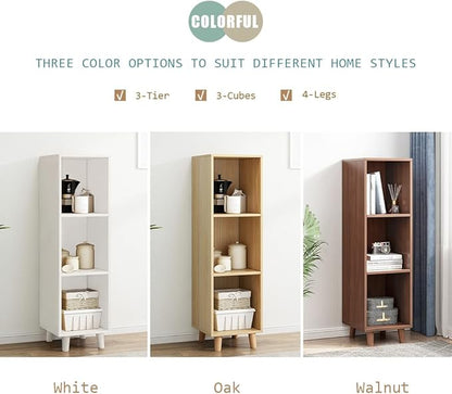 IOTXY Open Cube Low Bookcase - 3-Tier Freestanding Storage Display Cabinet Organizer with Legs for Home Office, 3-Cubes Open Shelf Short Bookshelf, Oak