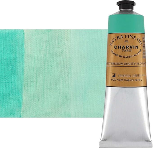 Charvin Extra Fine Oil Paint, Tropical Green 150 ml - Triple-Milled, Rich Texture, Poppy Oil-Based, Light-Fast, Handmade, Archival Quality