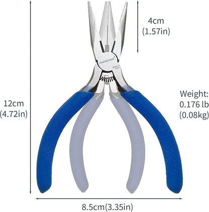 Mini Needle Nose Pliers 5"-2 Pack KAIHAOWIN Small Long Nose Pliers with Wire Cutters, Spring Loaded Thin Needle Nose Pliers, Precision Pliers Set for Crafts/Jewelry Making/Tiny Project
