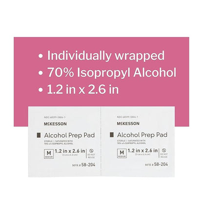 McKesson Alcohol Prep Pads [Pack of 4000] 70% Isopropyl, Individually Wrapped Wipes, Sterile, Medical-Grade, First Aid, Medium, 200 Count, 20 Boxes