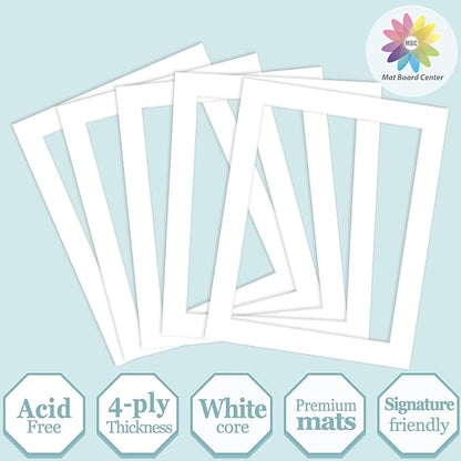 MBC Mat Board Center, 5 Pack 11X14 for 9X12 White Picture Mats Frame Mattes, Bevel Cut, Acid Free, 4-Ply Thickness