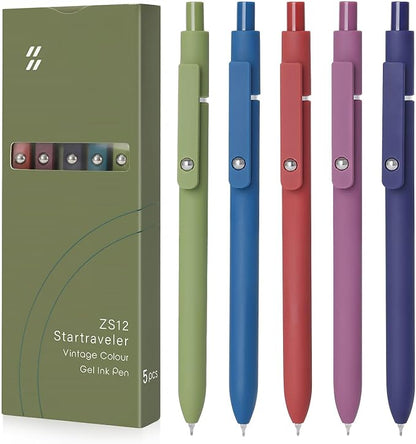 FIOVER Gel Pens, 5pcs 0.5mm Quick Dry Black Ink Fine Point Smooth Writing Pens High-End Series Ballpoint for Office School Supplies(Retro color)