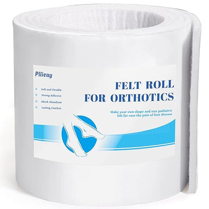 Pllieay Adhesive Felt Premium Grade, Orthopedic Felt Roll 1/4" x 6" x 2.5yd. Quality Rayon Blend for Provide Cushioning and Support in Pain Foot