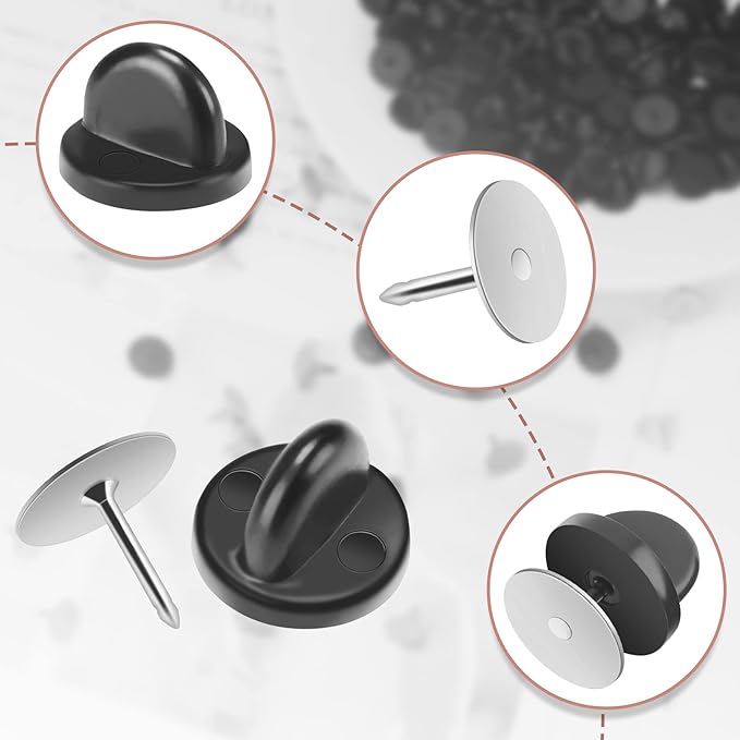JANYUN 120 Pairs Rubber Blank Pin Backs Butterfly Clutch Backings Holder Tie Tacks Keepers Replacement with 9mm Length 10mm Width Lapel Enamel Pins for Craft Making