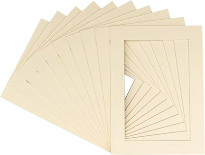 6x8 Mat for 8x10 Frame - Precut Mat Board Acid-Free Show Kit with Backing Board, and Clear Bags Textured Cream 6x8 Photo Matte Made to Fit a 8x10 Picture Frame Matboard for Framing, Pack of 25 Mats
