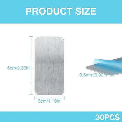 30 Pcs Adhesive Metal Plate for Magnets Mount, 2.36x1.18in Metal Strips for Magnets On Non-Steel Vents, with Adhesive Backing