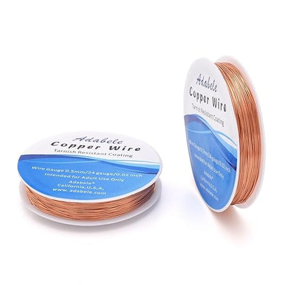 Adabele 295 Feet Premium Tarnish Resistant Round Bare Raw Jewelry Copper Wire Beading Wire Spool Bulk (0.5mm/24 Gauge) for DIY Craft Jewelry Making BF287-5