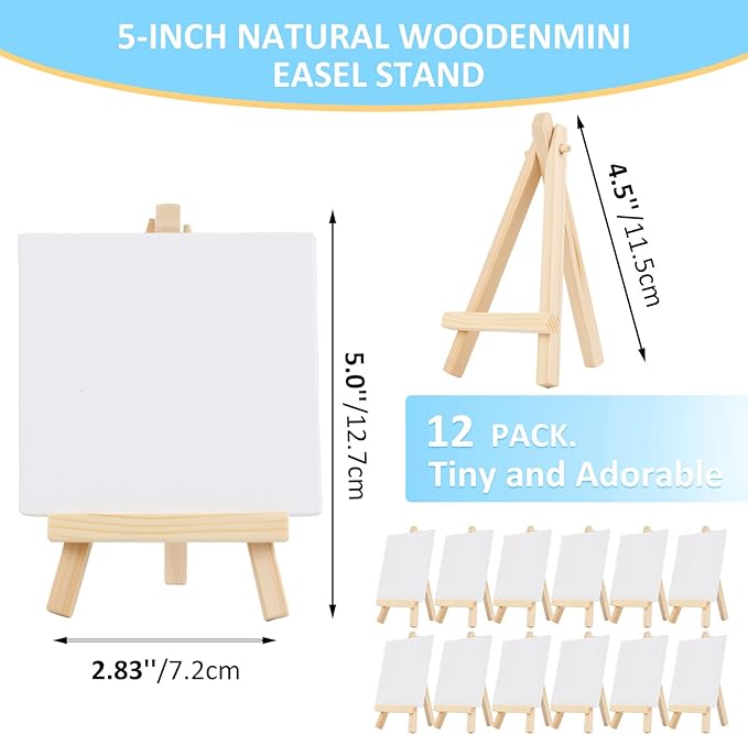 60 Pcs 5 Inch Mini Wood Display Easel, Small Wooden Easel Stand Art Craft Painting Triangle Stand Canvas Holder for Card Artist Photos Tabletop