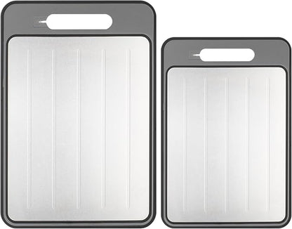 Cutting Board Double Sided,2 Pcs Vegetable Board With Sharpening Stone,Large Size+Small Size,Food Grade Stainless steel and Wheat straw PP Material,Eco-Friendly (Gray)