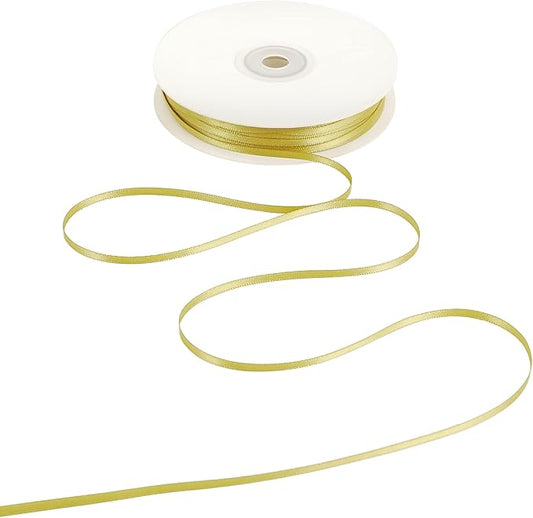 HUIHUANG Thin Gold Ribbon 1/8 inch Solid Color Satin Ribbon Continuous 100 Yards Double Faced Small Cloth Ribbon for Crafts Gift Wrapping DIY Bows Bouquet Gift Tag Christmas Ornaments