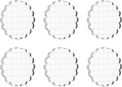 PATIKIL 2.8" Acrylic Stamp Block, 6Pcs Clear Stamping Block with Grid Lines Decorative Mounting Blocks Round for Scrapbooking DIY Crafts Card Making