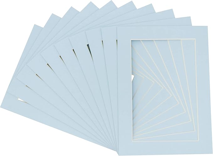 6x8 Mat for 8x10 Frame - Precut Mat Board Acid-Free Show Kit with Backing Board, and Clear Bags Baby Blue 6x8 Photo Matte Made to Fit a 8x10 Picture Frame Matboard for Framing, Pack of 100 Mats