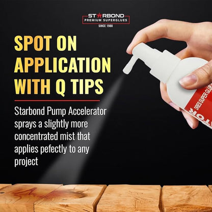 Premium Grade Cyanoacrylate (CA) Super Glue by STARBOND - (2oz) Black Medium-Thick Knot Filler, (8 oz) Pump Accelerator/Activator Bundle for Woodworking, Woodturning