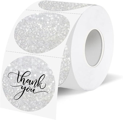 1.5" Holographic Direct Thermal Label Stickers, Round Printable Rainbow Glitter Thermal Printer Sticker Labels for Gift Wrapping, Self-Adhesive DIY Custom Logo Design- Glitter Silver