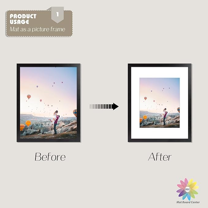 Mat Board Center, Pack of 50, 11x14 for 8x10 White Picture Mat Sets - Acid Free, 4-ply Thickness, Bevel Pre-Cut White Core - Includes Backing Boards and Clear Bags - for Pictures, Photos, Framing