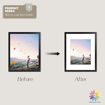 Mat Board Center, Pack of 50, 11x14 for 8x10 White Picture Mat Sets - Acid Free, 4-ply Thickness, Bevel Pre-Cut White Core - Includes Backing Boards and Clear Bags - for Pictures, Photos, Framing