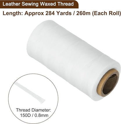 Uxcell 150D 0.8mm Flat Waxed Polyester Leather Sewing Thread, White, 284 Yards (260m), 1 Roll