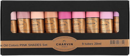 Charvin Extra Fine Professional Artist Oil Paint Set of 9 Shades of Pink - 20ml - Triple-Milled for Smoothness, Rich Texture, Poppy Oil-Based, Light-Fast, Handmade Oil Color Paints for Professionals