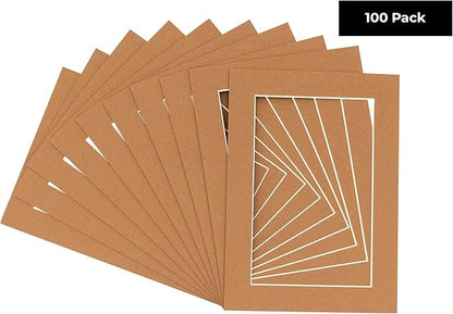 6x8 Mat for 8x10 Frame - Precut Mat Board Acid-Free Brown 6x8 Photo Matte Made to Fit a 8x10 Picture Frame, Premium Matboard for Family Photos, Show Kits, Art, Picture Framing, Pack of 100 Mats
