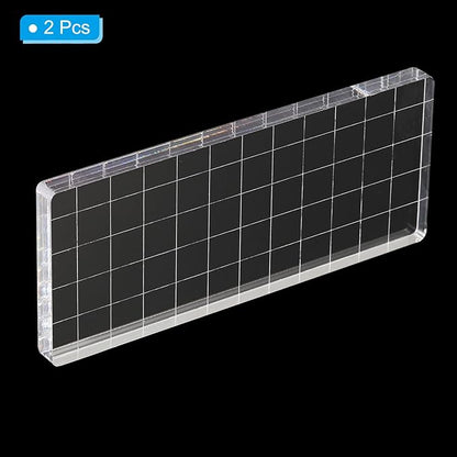 PATIKIL 5" x 2" Acrylic Stamp Block, 2 Pack Clear Stamping Block with Grid Lines Decorative Mounting Blocks Square for Scrapbooking DIY Crafts Card Making